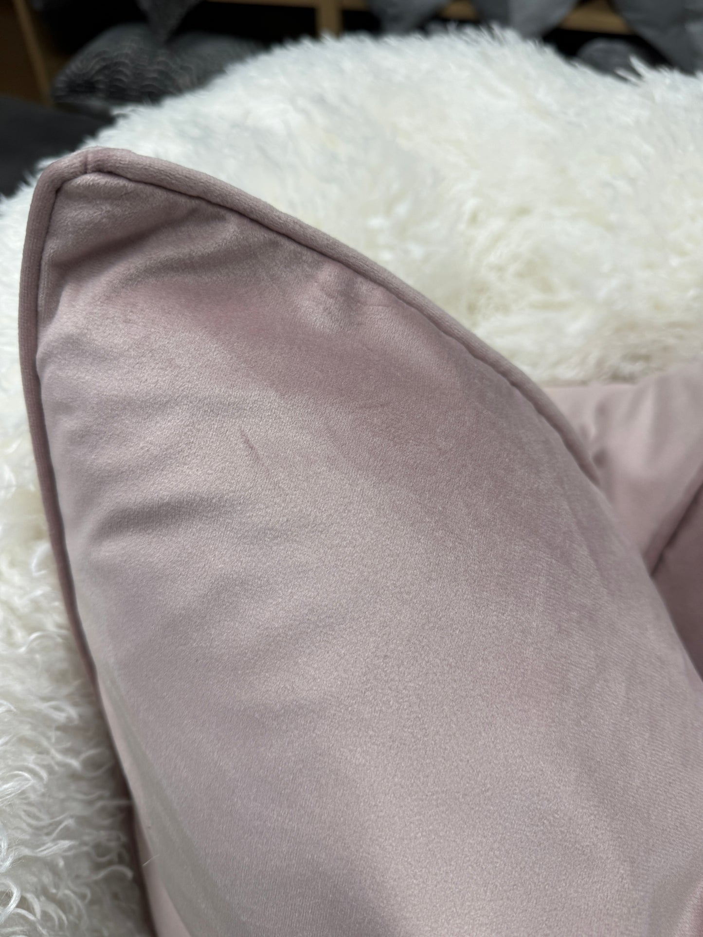 60 x 60 cm Blush Pink Velvet Feather Filled Piped Edge Cushion for Home Decor