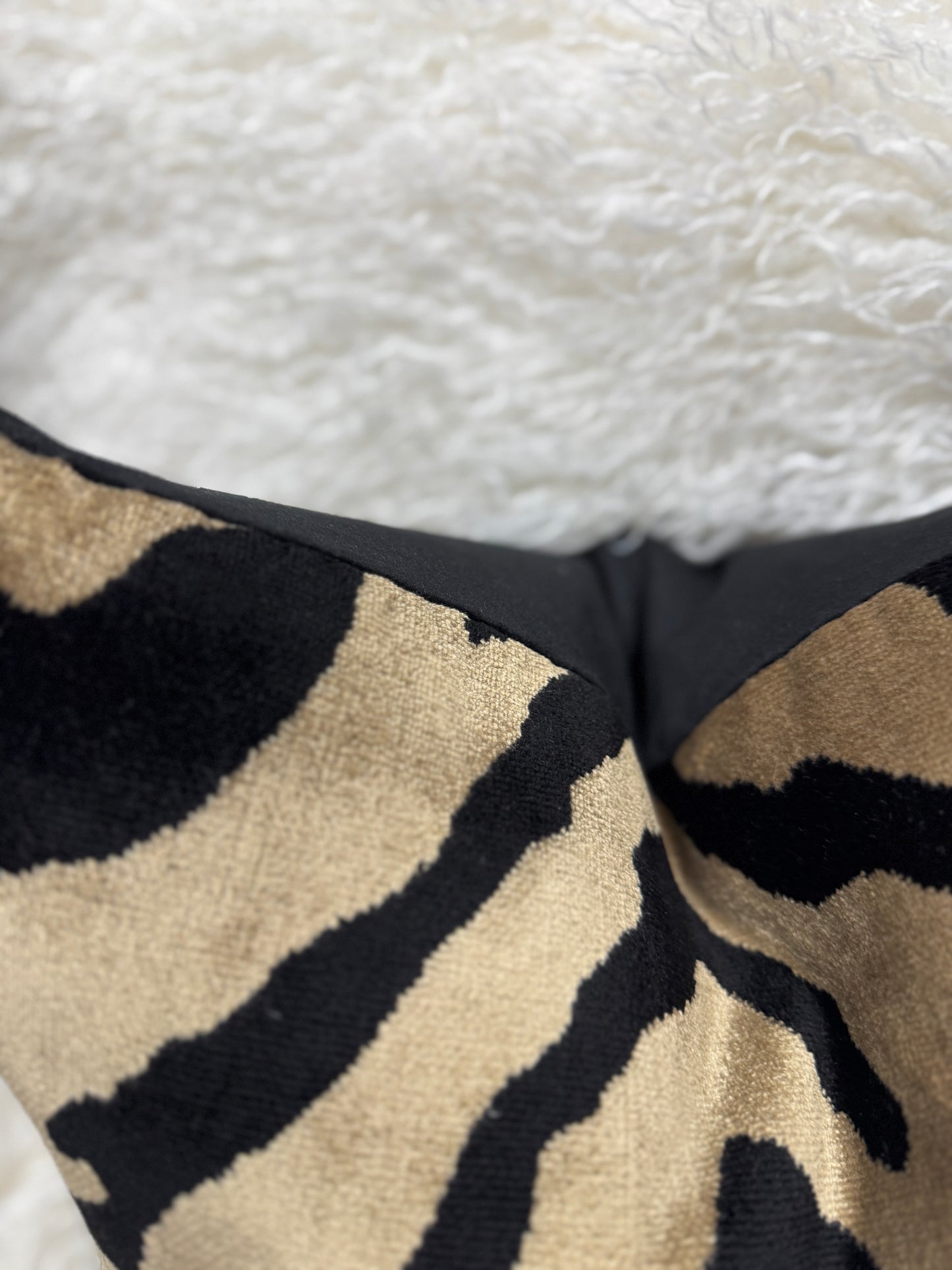 Taupe and black safari print velvet cushion 45 x 45cm feather filled (Copy)
