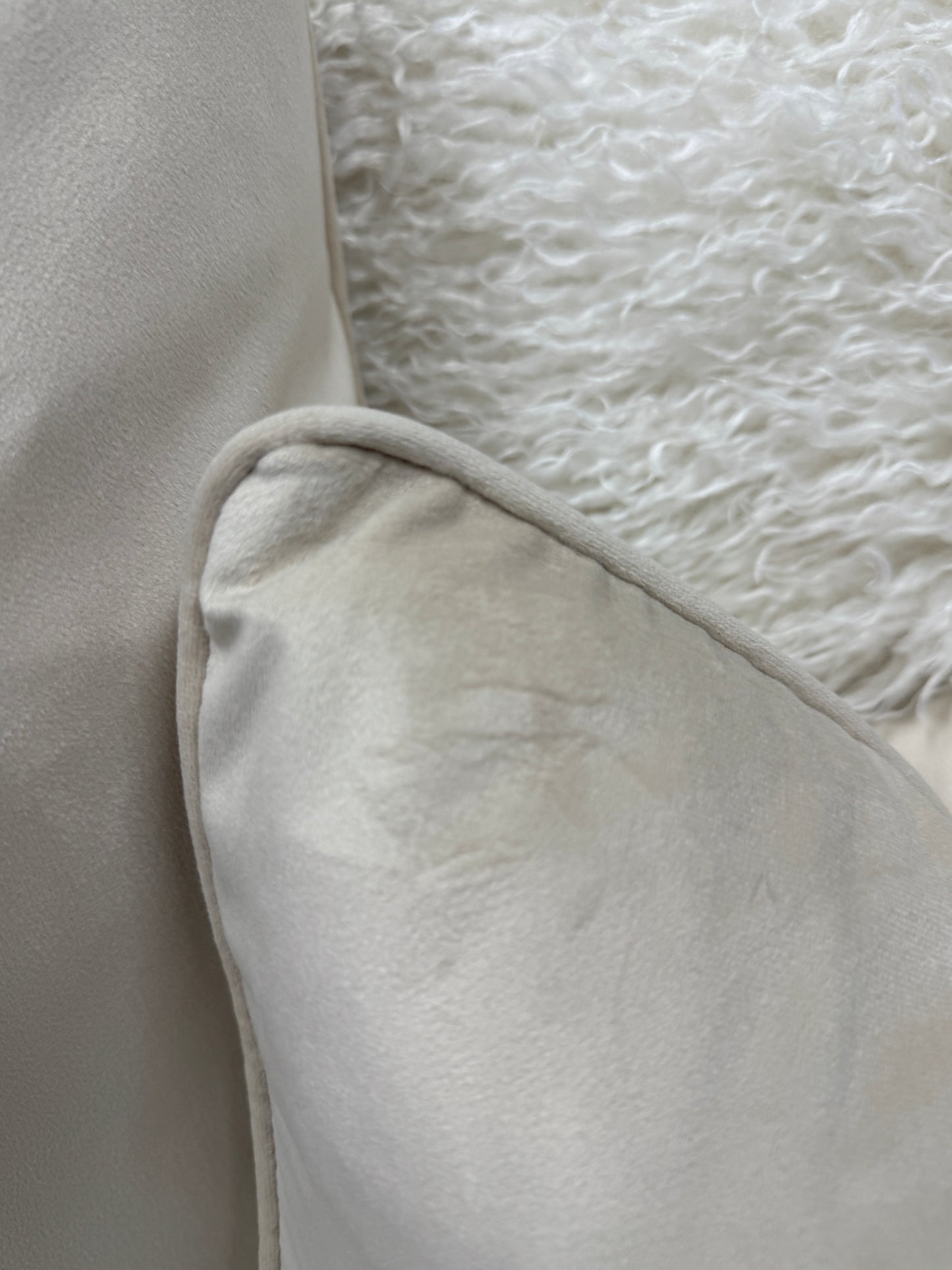 Dark cream feather filled velvet cushion 45 x 45cm pipe edge (Copy)