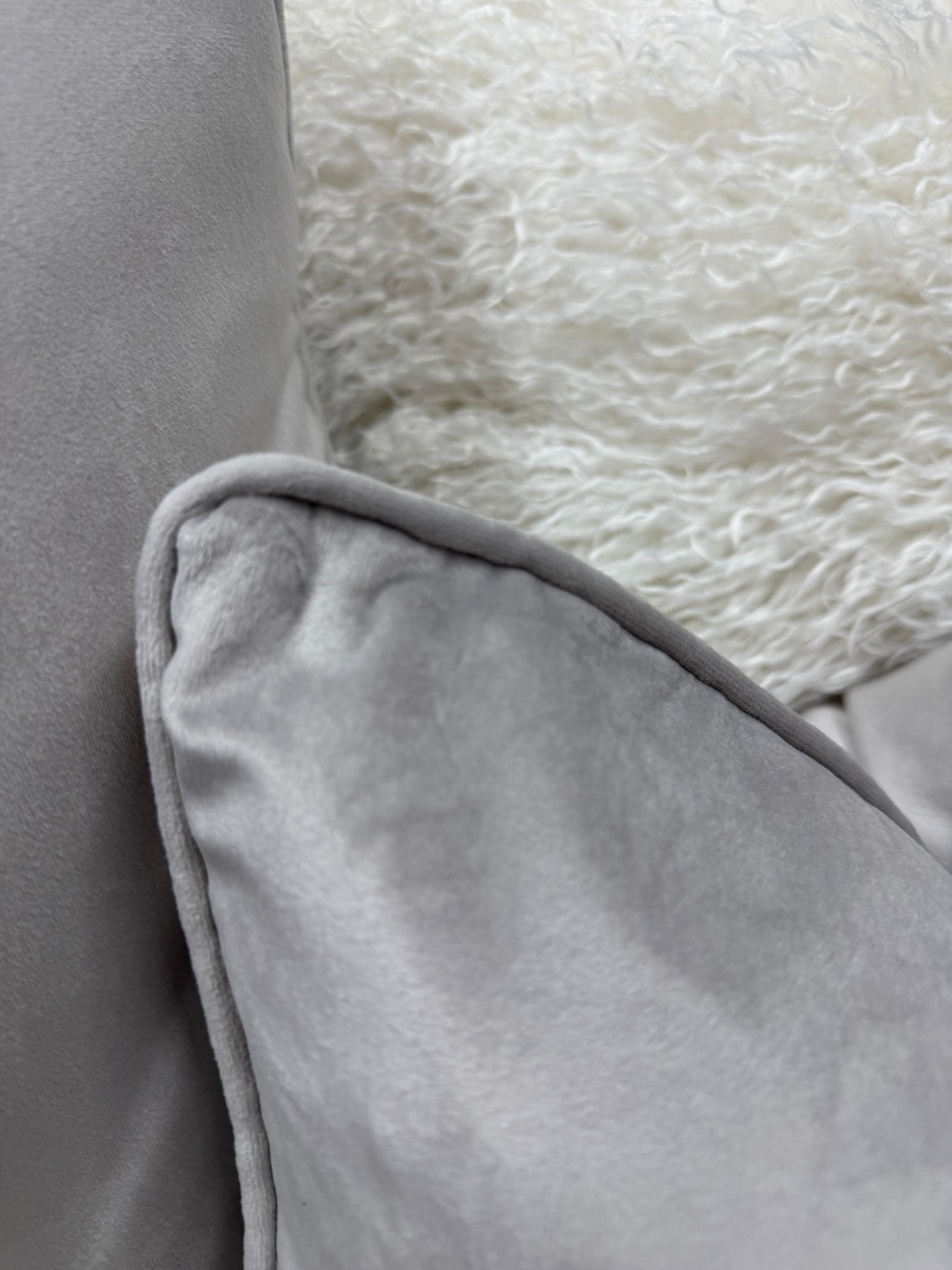 Light grey velvet cushion piped edge feather filled 45 x 45cm (Copy)