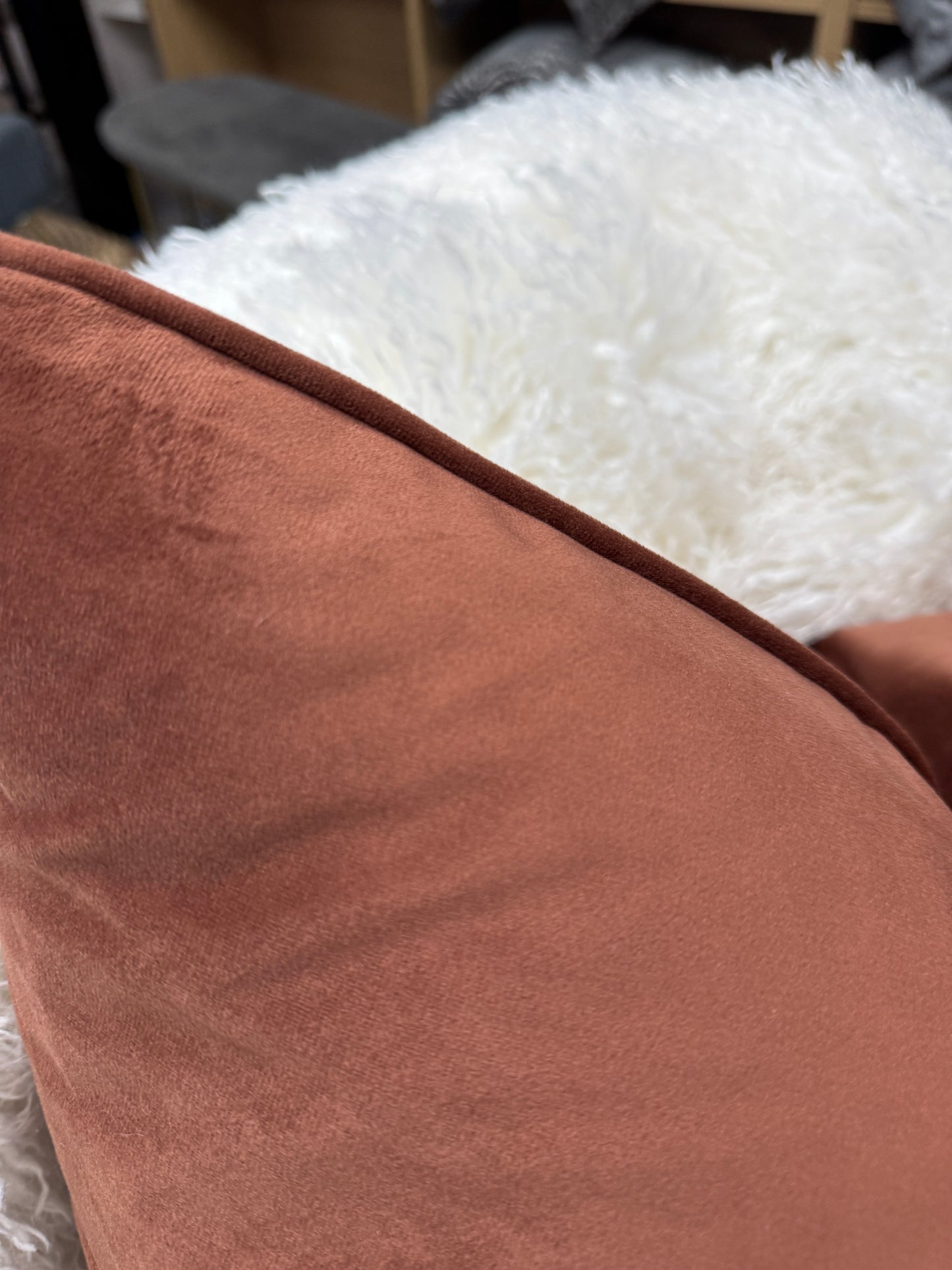 Copper velvet cushion piped edge feather filled 45 x 45cm (Copy)