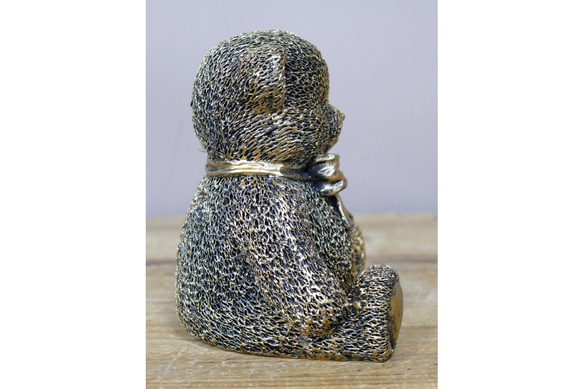 Gold Teddy Bear Statue Home Decor with Bow Detail for Elegant Room Accent