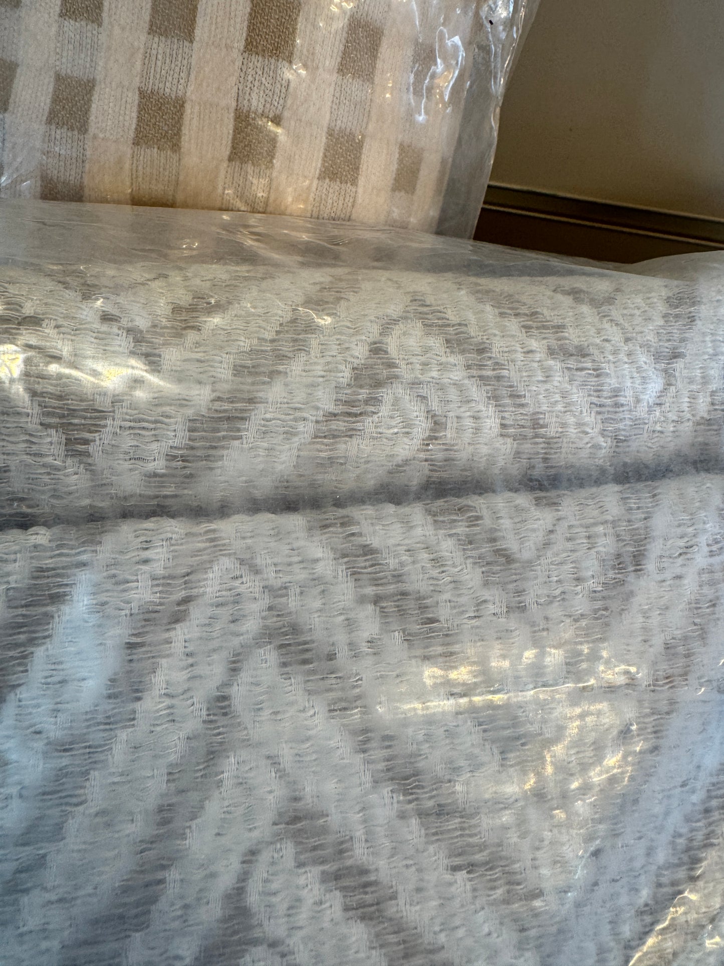 M & S Natural/Grey Herringbone Textured Pencil Pleat Curtains 86 x 90 inch