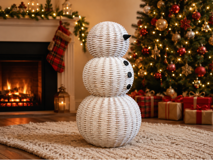 White rattan snowman large Christmas decoration