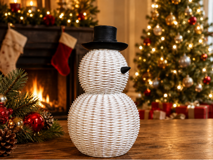 White Textured Snowman with top hats Ornament – 29cm