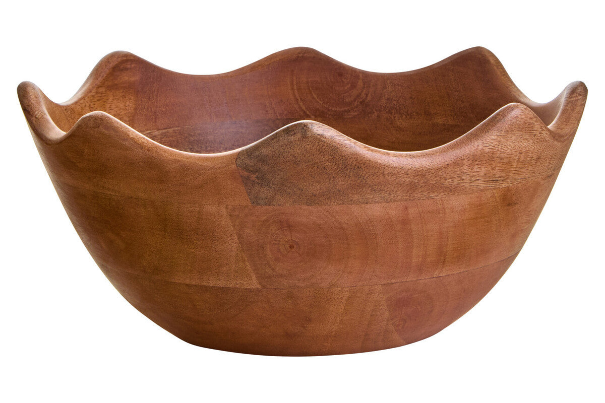 Mango Wood Serving or Fruit Bowl with Scalloped Edge