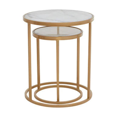 Set of 2 solid marble tables gold leg detail