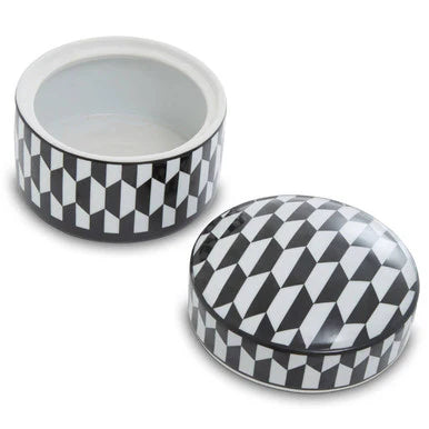 Large Black and White Geometric Print Ceramic Trinket Box