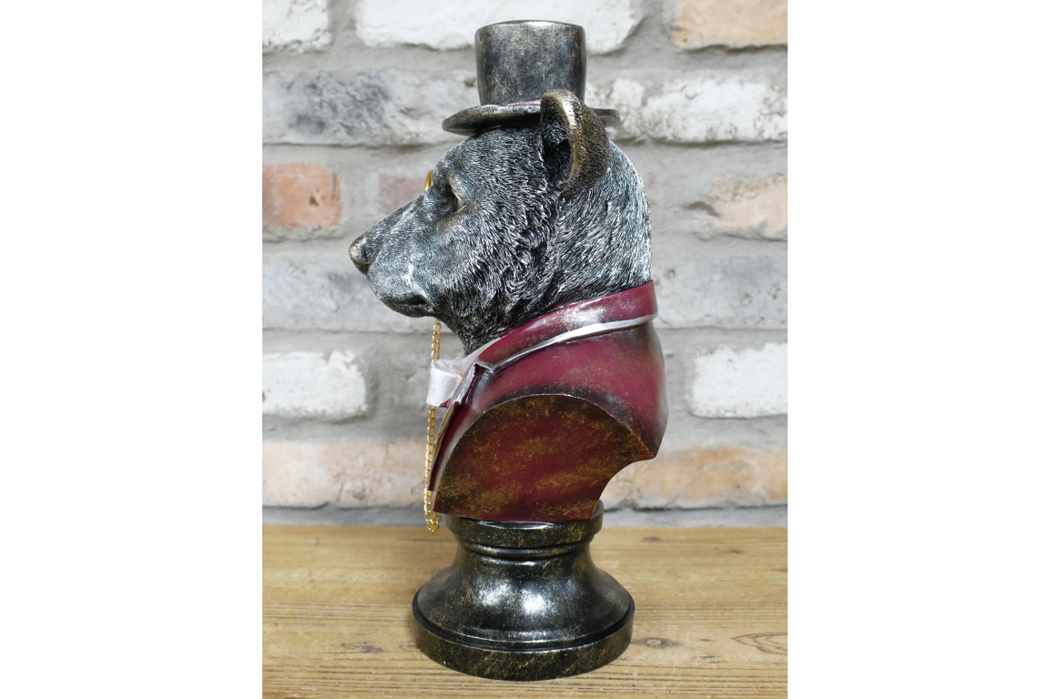 Bear with top hat bust statue home decor