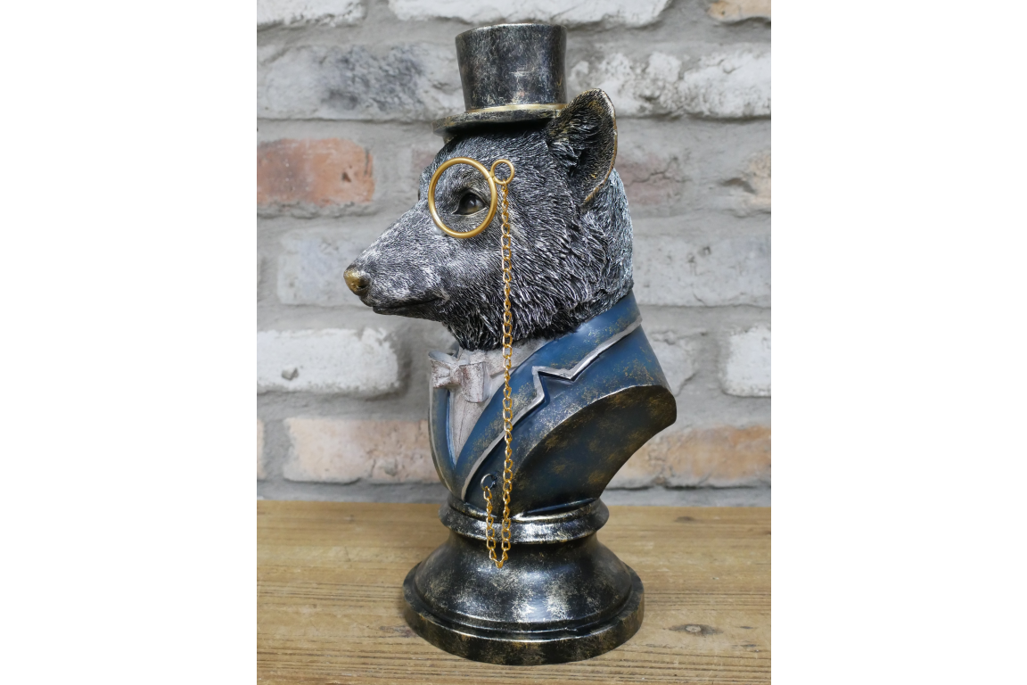 Fox bust statue with top hat details home decor