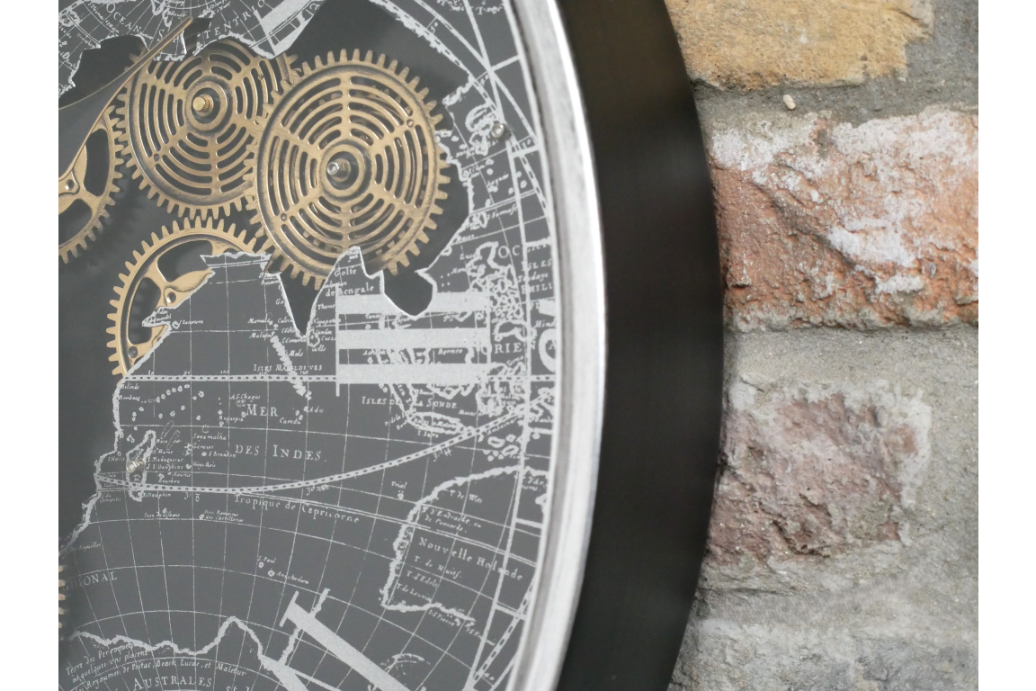 Large wall clock with moving cog detail home decor