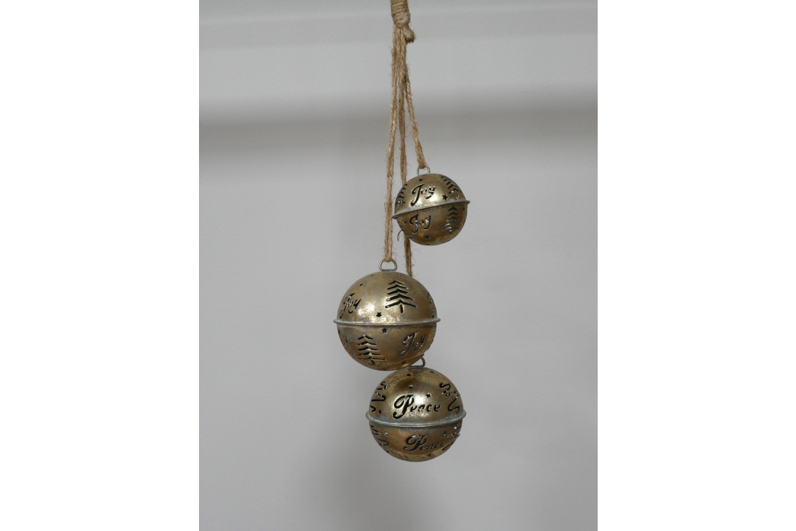 Set of 3 hanging Bells in gold