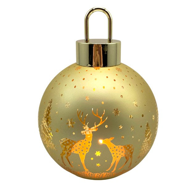 Gold LED Reindeer Bauble – 15 × 20cm