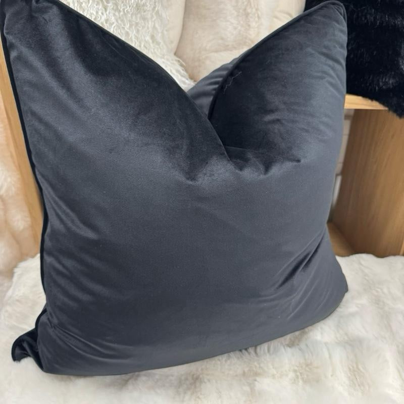 Black Velvet 60 x 60 cm Feather Filled Cushion with Piped Edge Luxury Home Decor Soft Comfortable Material