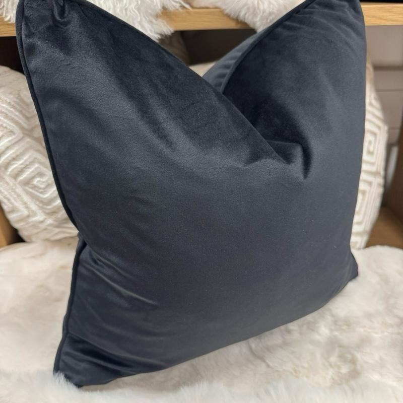 Black Velvet Cushion 45 x 45 cm Feather Felt Piped Edge Luxurious Homeware for Living Room & Bedroom