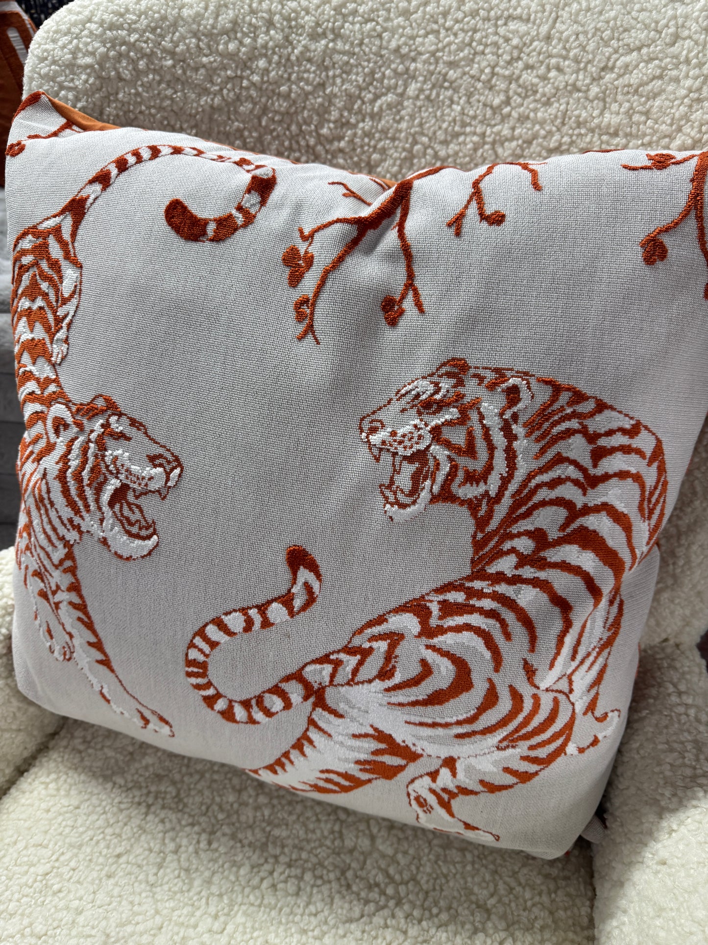 Orange tiger cushion feather filled. 60 x 60cm