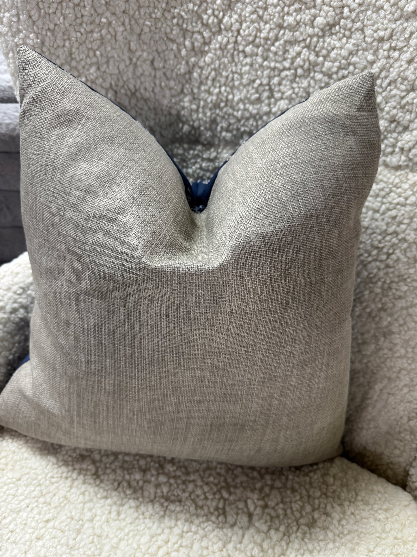 Blue linen leaf pattern cushion feather filled 45 x 45cm (Copy)
