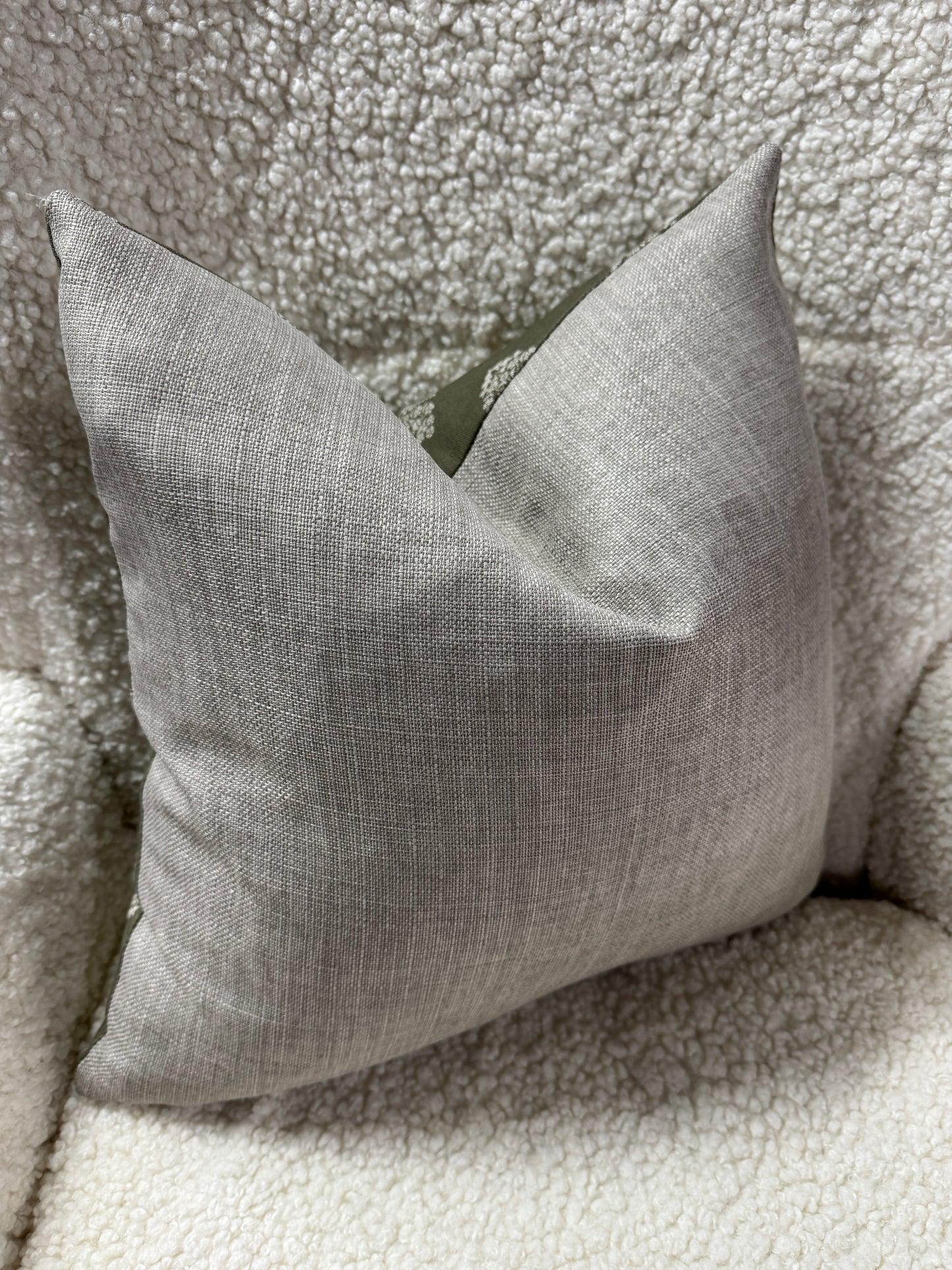 Green linen leaf pattern cushion feather filled 45 x 45cm