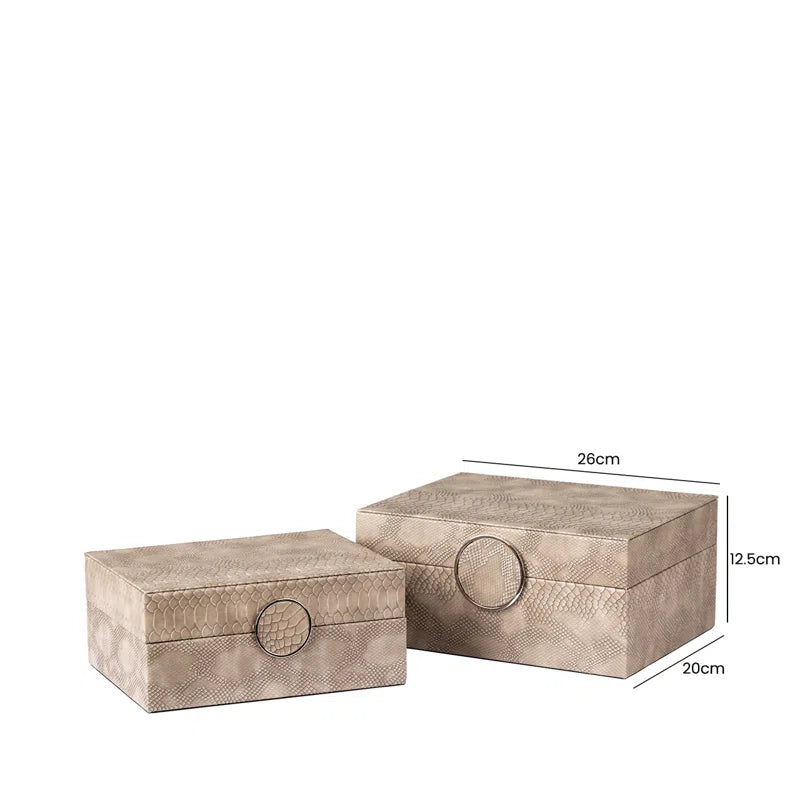 Beige faux snakeskin home decor boxes
