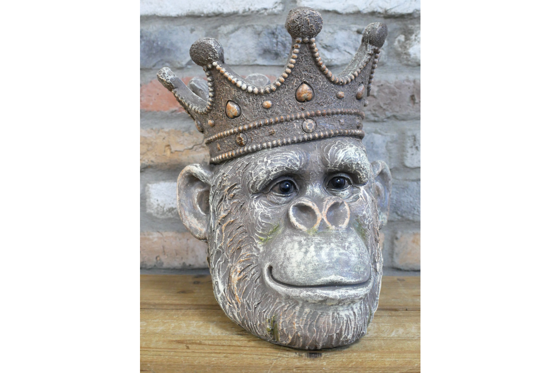 Regal monkey Head Planter with Crown – 31cm