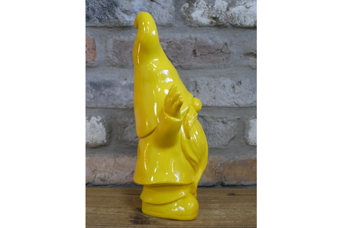 Bright Yellow Gnome Ornament with Raised Arms – 29cm