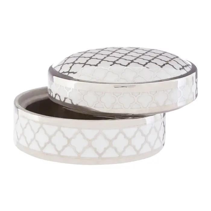 Renne large trinket box ceramic white and silver