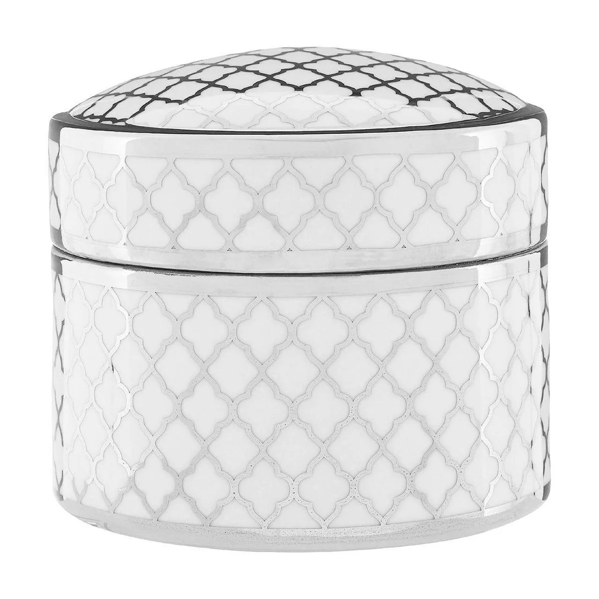 Large Renne white and silver ceramic trinket box