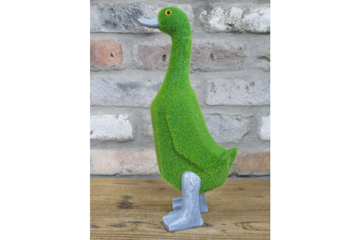 Faux grass duck statue for indoor or outdoor