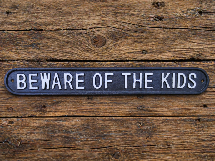 Cast Iron “Beware of the Kids” Metal Sign