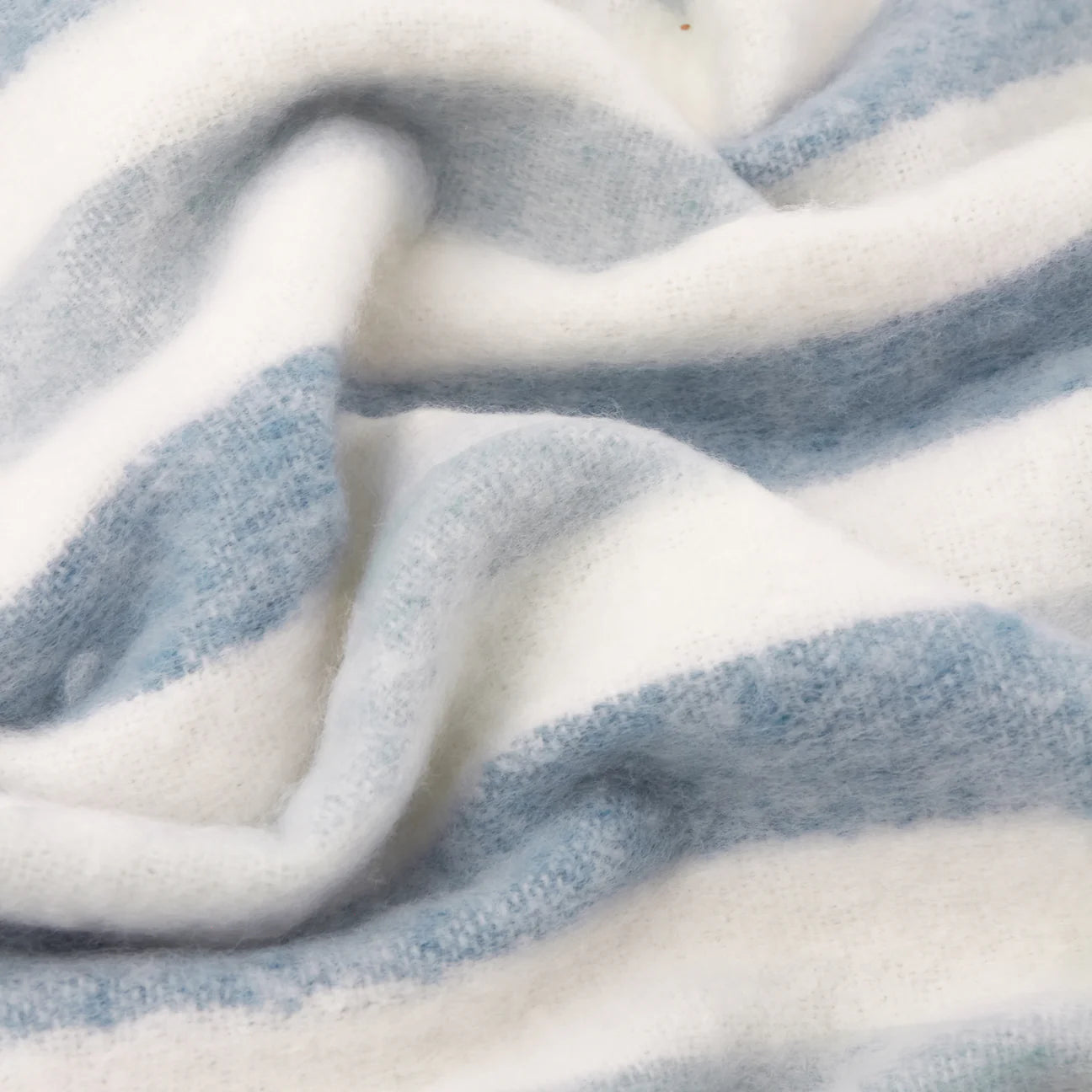 Soft woven sky blue stripe throw with tassels 140 x 180cm