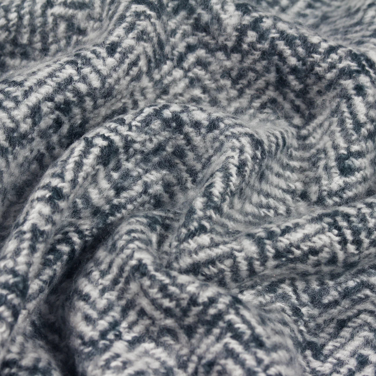Navy herringbone Tassle throw soft woven