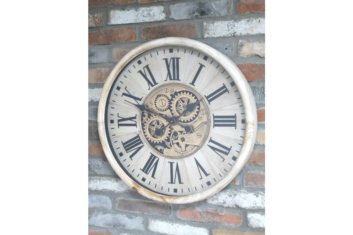 Cream mango wood moving god clock brass detail
