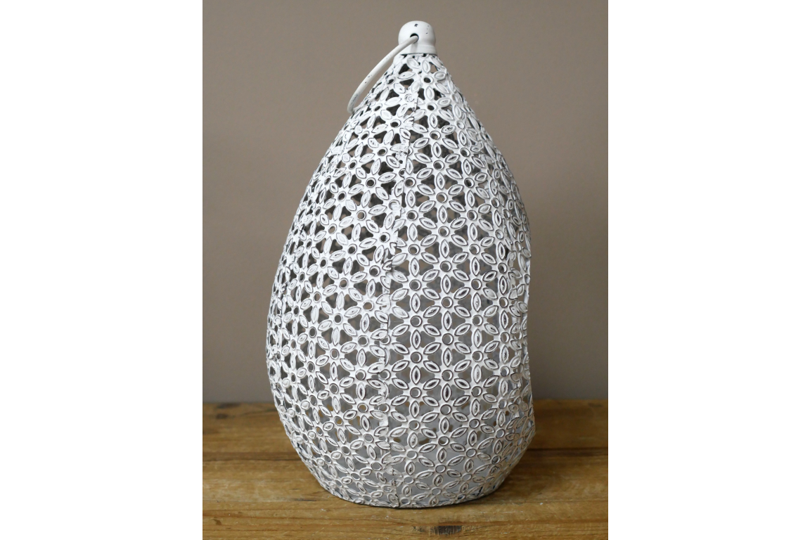 White Floral Cut-Out candle Lantern