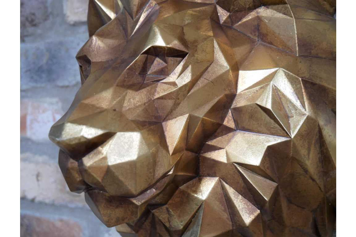 Gold geometric lion head wall sculpture