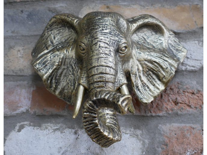 Antique Gold Elephant Wall Head Ornament Resin Wall Sculpture 27cm