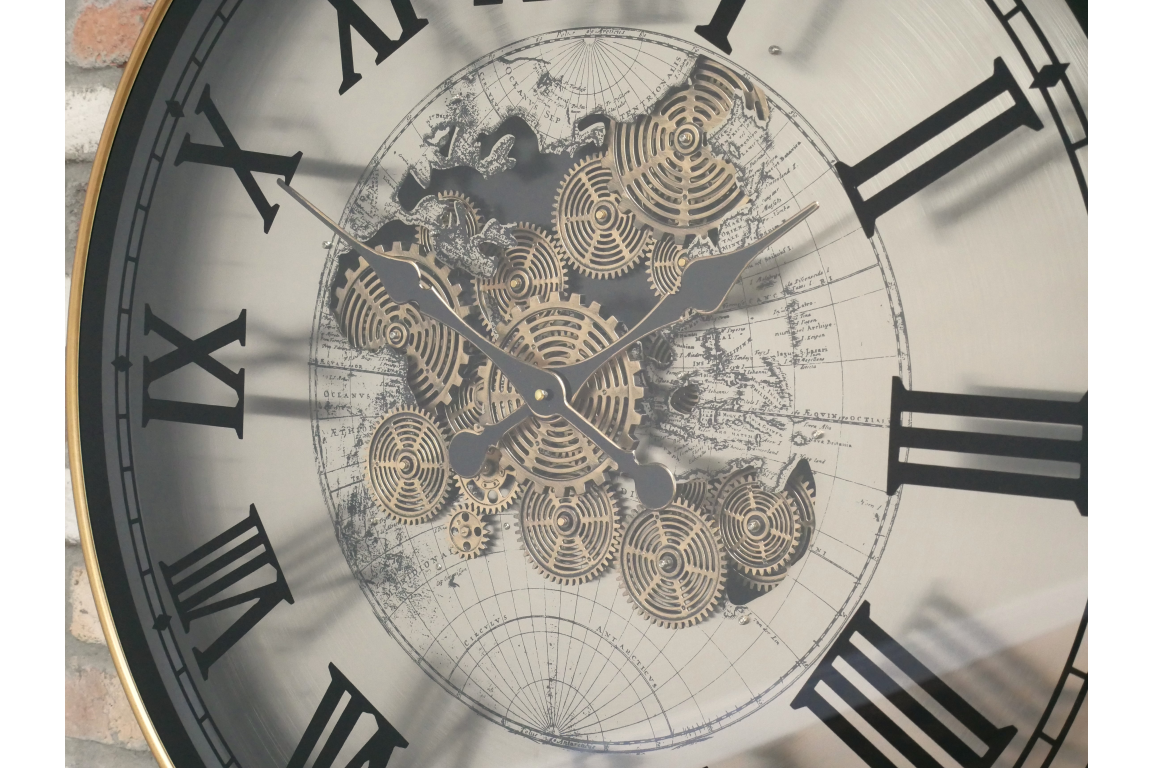 Moving Cog World Map Wall Clock – 80cm Large Statement Clock
