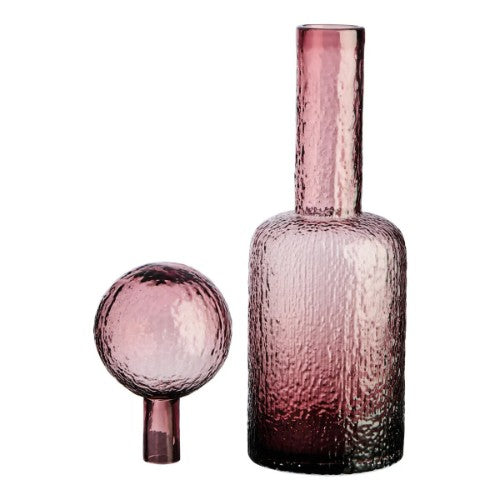 Small pink textured glass bottle styling homeware