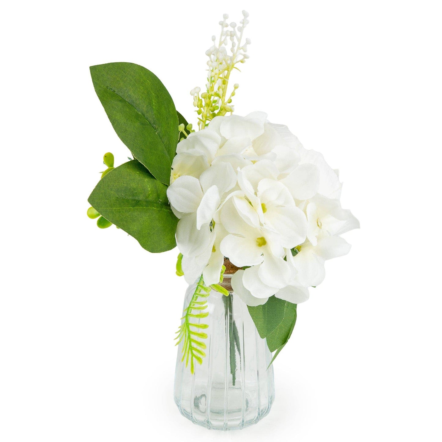 25cm White Roses in Glass Vase 6pk