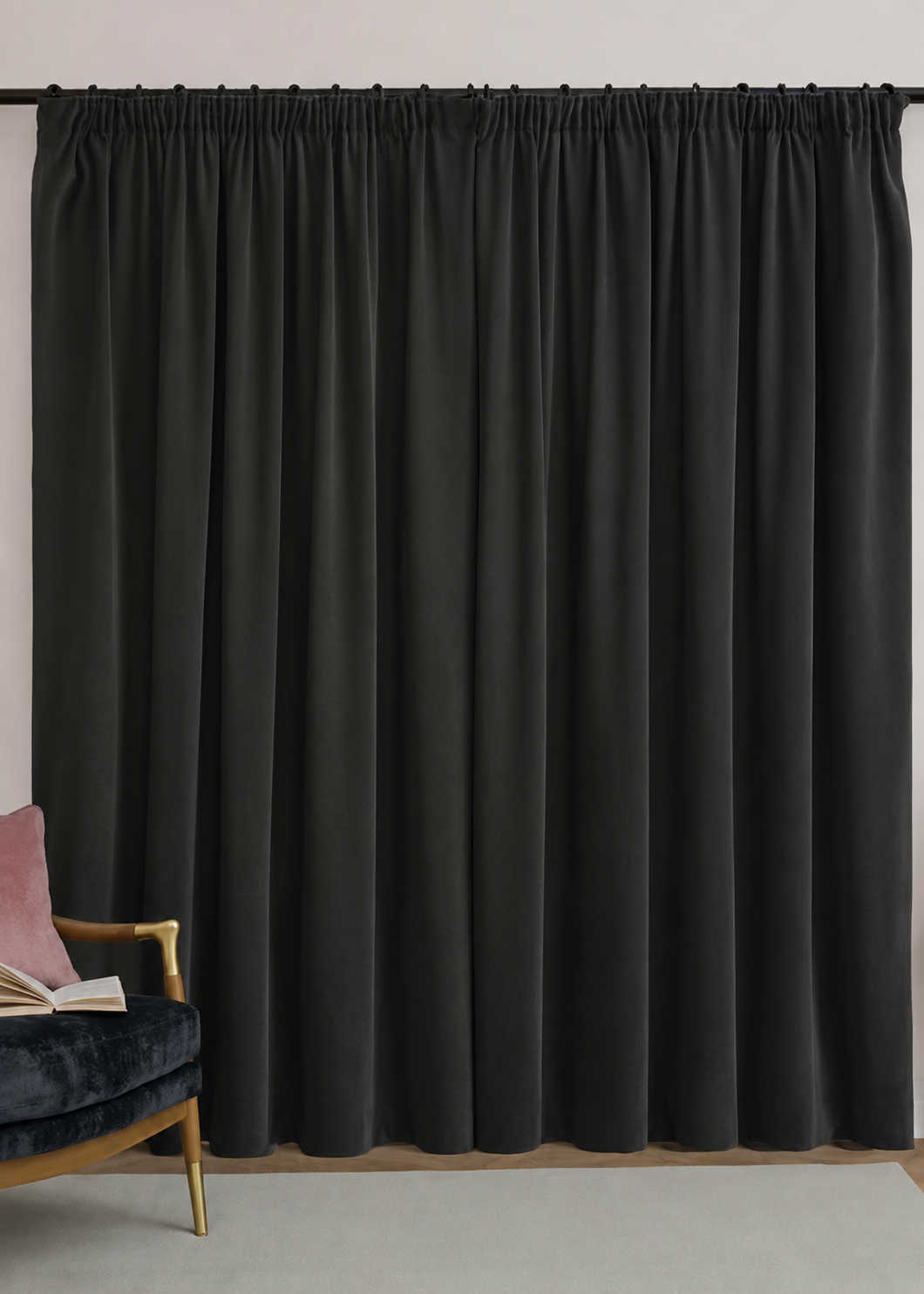 Marks and Spencer Charcoal velvet ultra Smart Temperature Blackout Brushed Pencil Pleat Curtains 46 x 54 inch