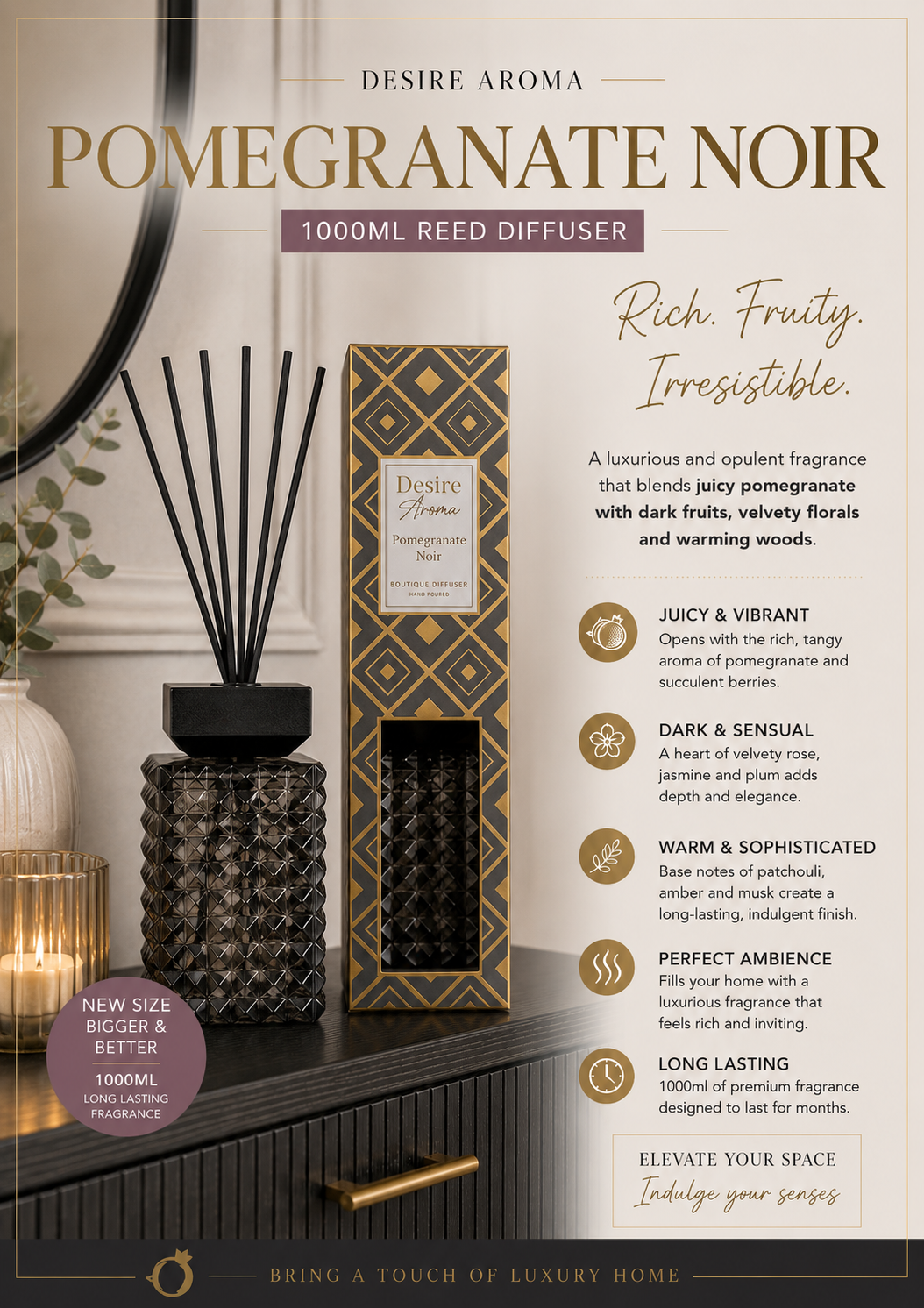 1 Litre Pomegranate Noir Reed Diffuser inspired by Jo malone