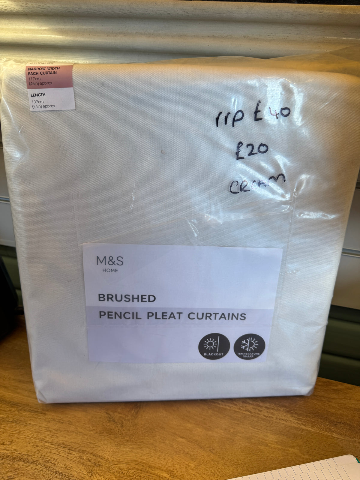 Marks and Spencer Cream Smart Temperature Blackout Brushed Pencil Pleat Curtains 46 x 54 inch