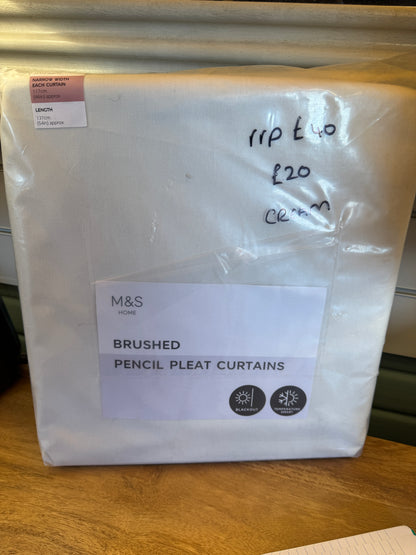 Marks and Spencer Cream Smart Temperature Blackout Brushed Pencil Pleat Curtains 46 x 54 inch