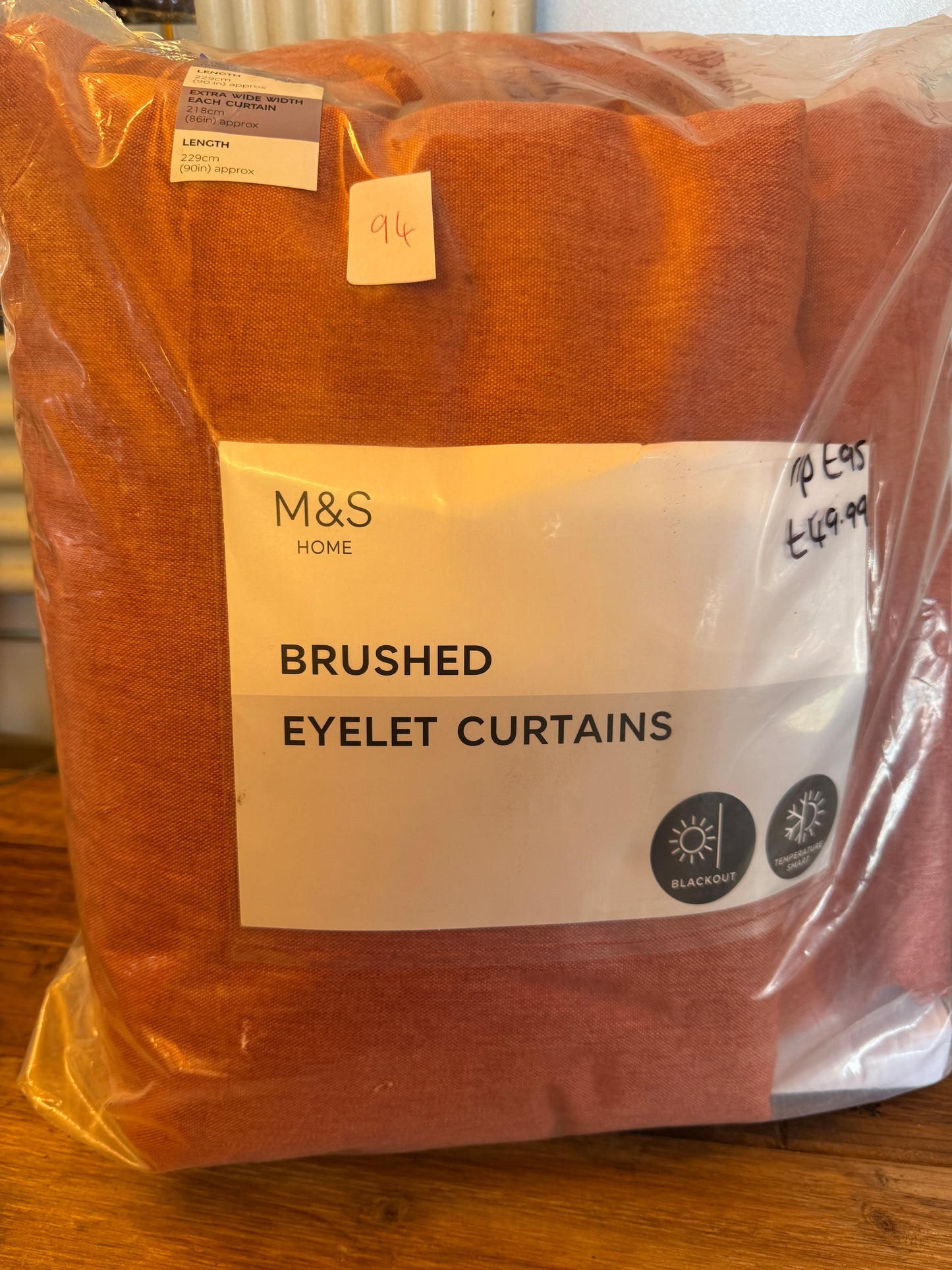M & S Terracotta Smart Temperature Blackout Brushed Eyelet curtains 86 x 90 inch