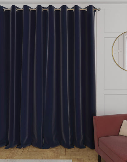 M & S Navy Blue Velvet Thermal Eyelet Curtains 66x 90 inch