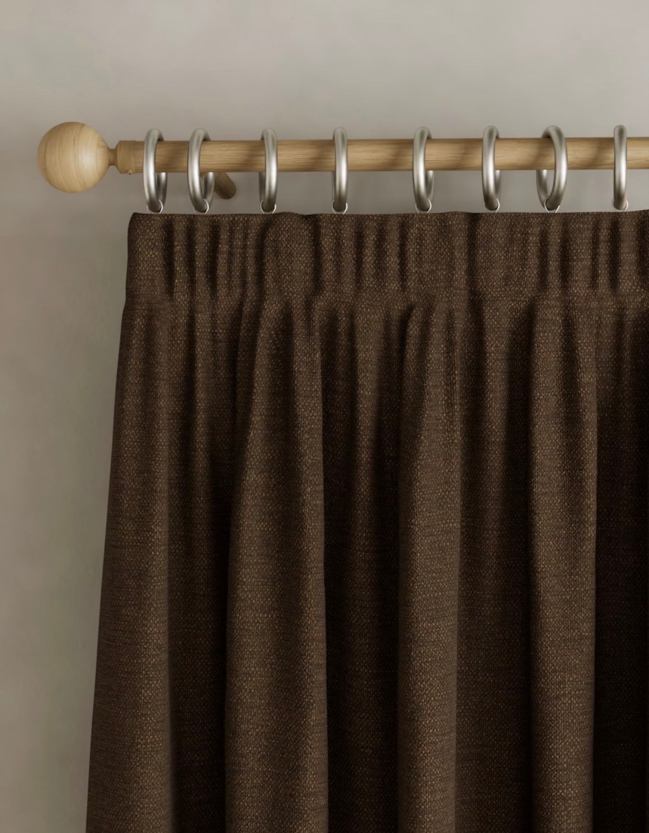 M & S Chocolate Brown Smart Temperature Blackout Brushed Pencil Pleat curtains 66 x 90 inch
