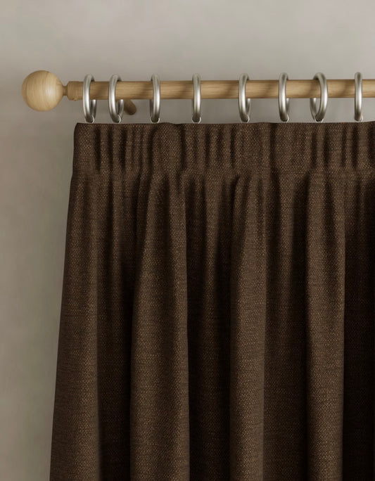 M & S Chocolate Brown Smart Temperature Blackout Brushed Pencil Pleat curtains 66 x 90 inch