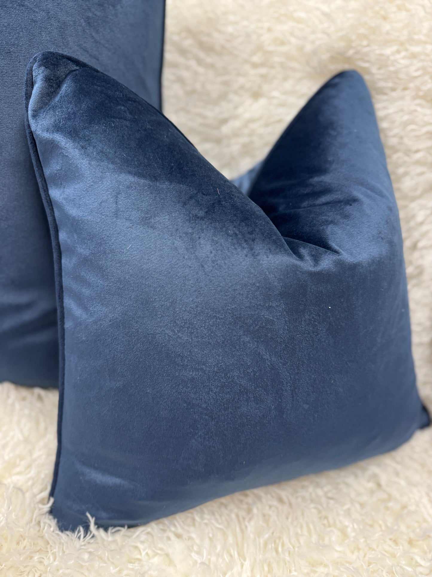 Navy blue  Velvet cushion 45 cm x 45 cm feather filled piped edge luxury