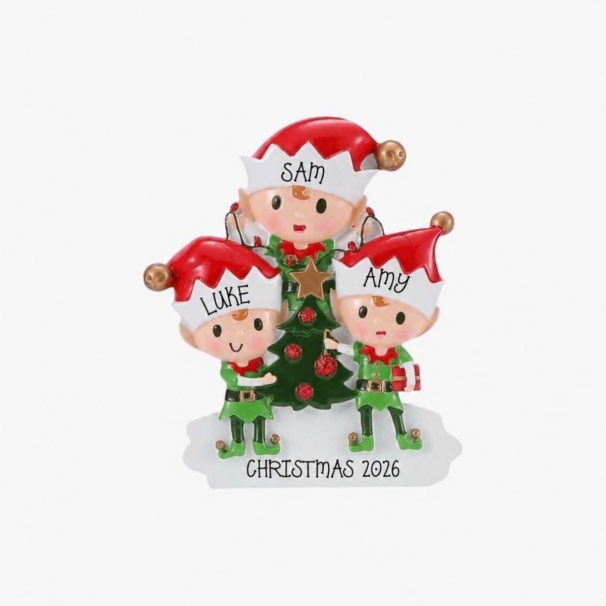 Cheeky elf design Christmas decorations personalised