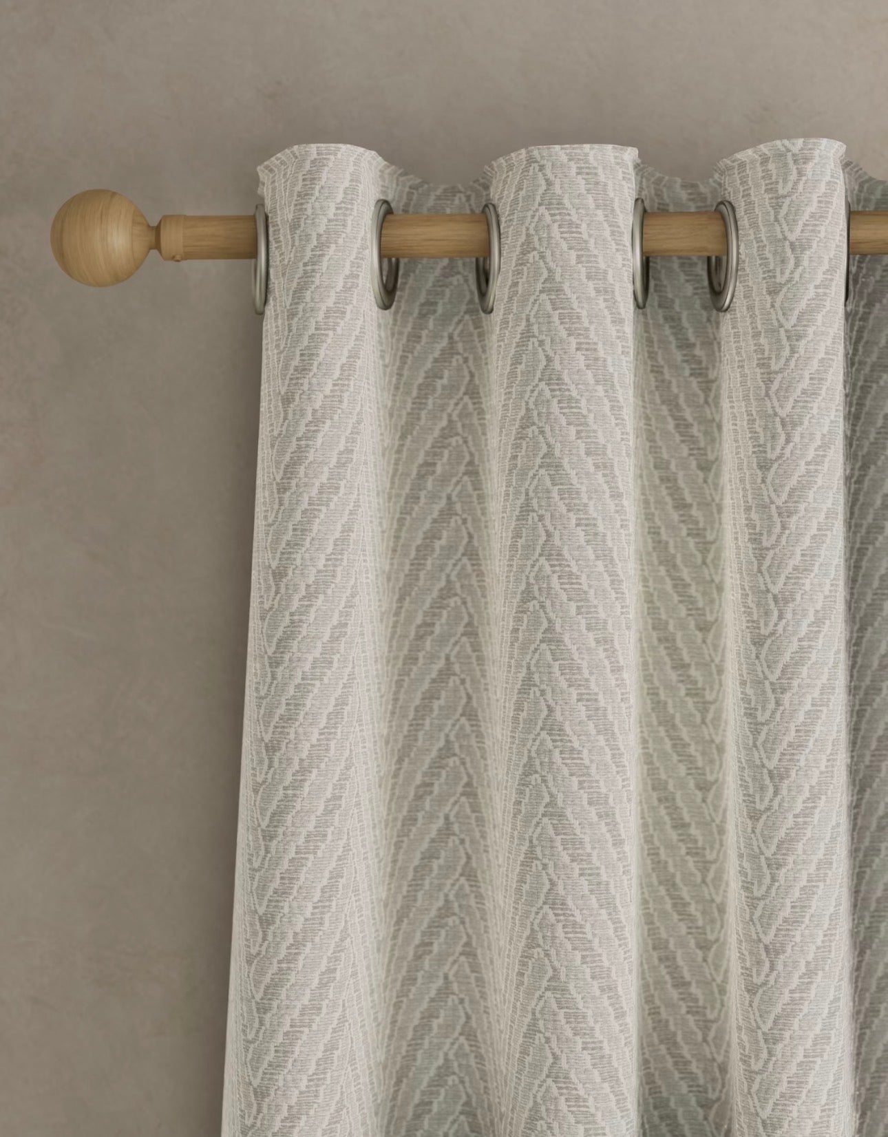 M & S Natural/Grey Herringbone Textured Eyelet Curtains Natural/Grey 66 x 72 inch