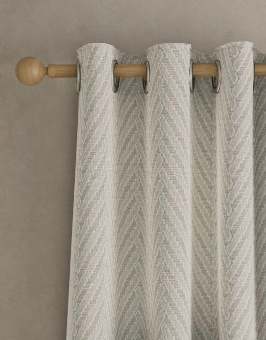 M & S Natural/Grey Herringbone Textured Eyelet Curtains Natural/Grey 66 x 72 inch